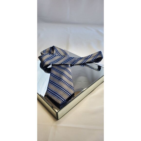 Jos. A. Bank Signature Collection Necktie Men's Silk Blue Gray Striped Tie - Picture 5 of 10